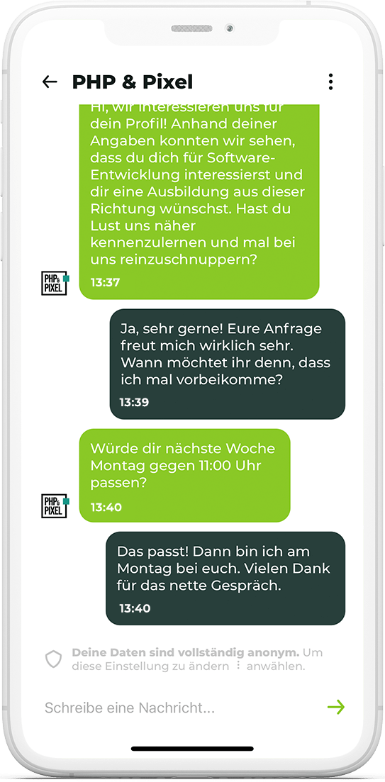 beAzubi - App - Chat zwischen Unternehmen und Schüler